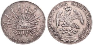 Mexico, Republic, 8 Reales Silver 1893 Mo AM, Facing Eagle - Radiant Cap, KM 377.10 with Chinese Countermarks (Mexico City), VF