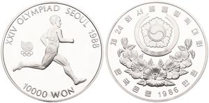 Korea-South, Republic, 10000 Won Silver 1986, Olympics - Marathon Runner, KM 56, PROOF