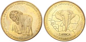 Niger, Republic, 3000 CFA - 2 Africa Brass 2003, Lion walking left, KM X 12, UNC