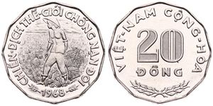 Vietnam, Republic, 20 Dong Nickel Clad Steel 1968, F.A.O. - Farmer in rice paddy, KM 11, UNC
