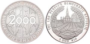 Lao, Peoples Democratic Republic, 5000 Kip Silver ND (2000), Third Millennium, KM 93, PROOF