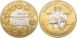 Cabinda, Government in Excile, 10 Escudos Convertivel Bi-Metallic ND (2006), 5th Anniversary of Cabindan Coinage - Swordfish, KM X13, UNC