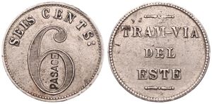 Uruguay, Republic, Token in Nickel ND (1930), Railway token value 6 cents, Tram via del este / Seis (6) cents (Pasage), XF 