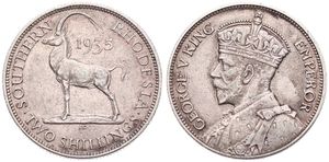 Southern Rhodesia, British Colony, George V, 2 Shillings Silver 1935, Crowned bust left, KM 4, A.XF (small edgenick)