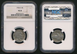 United States of America, Republic, 5 Cents Copper-Nickel 1926S !, Buffalo nickel, KM 134, NGC Graded VG-8 