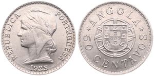 Angola, Portuguese Colony, 50 Centavos Nickel 1923, Liberty head left, KM 65, XF