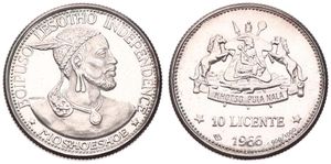 Lesotho, Kingdom, Moshoeshoe II, 10 Licente Silver 1966, Independence attained - native bust right, KM 2, PROOF 