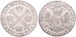 Austrian Netherlands, Maria Theresia, 1/2 Kronenthaler Silver 1758(b), Floriated cross with crowns at angles / Crowned imperial double headed eagle, KM 19 Brussels, VF