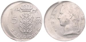 Belgium, Kingdom, Baudouin I, 5 Francs Copper-Nickel 1978FR, Head of Ceres left, Morin 588, SCARCER ERROR COIN !, XF/AU