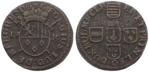 Liege, Bishoperic, George Louis, 1 Liard Copper 1726, Crowned oval arms over sword and scepter dividing date / Cross of shields, KM 134, VF
