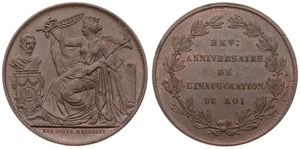 Belgium, Kingdom, Leopold I, 5 Centimes (Medallic) Copper 1856FR, 25th Anniversary of the Inauguration of King Leopold I, Morin M/7, XF/AU