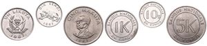 Congo Democratic Republic, Republic, 10 Sengis, 1 Likuta & 5 Makuta 1967, Various designs, KM 7/9, UNC