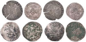 Spanish Netherlands, Mixed Reigns, Very good lot with 4 different ancient silver circulation type coins from the Spanish Netherlands in various grades including special items...