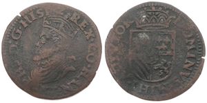 Spanish Netherlands, Philip II, 1 Oord Copper 1585, Crowned bust left / Crowned arms, VH 321.MO - Mons, Fine
