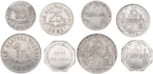 Belgium, Kingdom, Gent, Good lot with 4 different Tokens, Deeljetons ' Vooruit '  from 1880 including better items, VF/XF