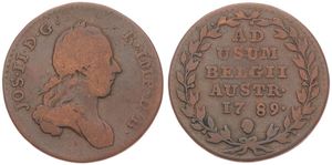 Austrian Netherlands, Joseph II, 2 Liards Copper 1789(b), Laureate bust right, KM 31 Brussels, Fine