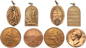 Belgium, Kingdom, Albert I, Good lot with 4 different Medals & Tokens 1910, Exposition Universelle et Internationale de Bruxelles, VF/XF