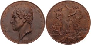 Belgium, Kingdom, Leopold I, Medal in Bronze 1863 by L. Wiener, Fete du commerce d'Anvers, Head of Leopold I left / Allegorical scene about the freeing of the river Scheldt, XF