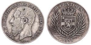Congo Free State, Royal Domain, Leopold II, 50 Centimes Silver 1891, Bearded head left, KM 5, VF