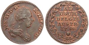 Austrian Netherlands, Joseph II, 2 Liards Copper 1788(b), Laureate bust right, KM 31 Brussels, XF/AU