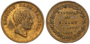 Belgium, Kingdom, Leopold I, Medal in Brass 1863, Festival de Dinant 16 Aout 1863, Head of Leopold I right, VF