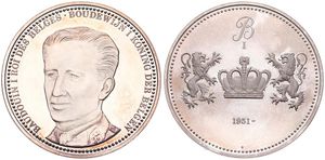 Belgium, Kingdom, Baudouin I, Medal in Silver (1980) by Franklin Mint, Belgian Dynasty, Head of King Baudouin I left / Crown flanked by two lions : 1951-, PROOF