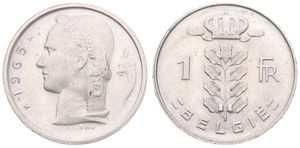 Belgium, Kingdom, Baudouin I, 1 Franc Copper-Nickel 1965FL, Head of Ceres left, Morin 621, UNC