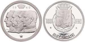 Belgium, Kingdom, Prince Charles, Restrike : 100 Francs Silver 1949FR, Four Kings left, GR-BR 3978, PROOF