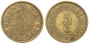 Belgium, Kingdom, Hoogstraten - Merksplas, 5 Cent Brass ND (1886/1927), Prison Money - Legend : Hoogstraeten 5C Merxplas/ Legend : Colonies Agricoles de Bienfaisance, VF
