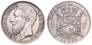 Belgium, Kingdom, Leopold II, 1 Franc Silver 1886FL, Bearded head left, Morin 178, UNC
