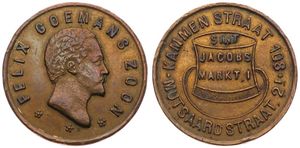 Belgium, Kingdom, Antwerpen, Jeton in Brass ND, Felix Goemans Zoon / Kammenstraat 108, Mutsaard Straat 2, Hoed met legende Sint Jacobsmarkt 1, XF 