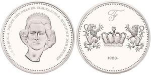 Belgium, Kingdom, Baudouin I, Medal in Silver (1980) by Franklin Mint, Belgian Dynasty, Head of Queen Fabiola facing / Crown flanked by two lions : 1928-, PROOF