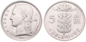 Belgium, Kingdom, Baudouin I, 5 Francs Copper-Nickel 1965FR, Head of Ceres left, Morin 562, UNC