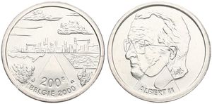 Belgium, Kingdom, Albert II, 200 Francs Silver 2000FL, Millennium - The City, Morin 989, UNC