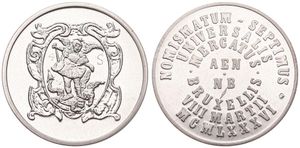 Belgium, Kingdom, Baudouin I, Medal in Silver 1986, 7th International Numismatic days Brussels, St. Michael slaying the dragon / Legend in 8 lines, GMJ E.139c, SCARCE, UNC
