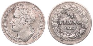 Belgium, Kingdom, Leopold I, 1/4 Franc Silver 1844, Laureate head left, Morin 38, A.VF