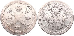 Austrian Netherlands, Maria Theresia, 1 Kronenthaler Silver 1766(b), Crowned imperial double headed eagle, KM 21 Brussels, Fine