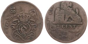 Belgium, Kingdom, Leopold I, 2 Centimes Copper ND, Seated lion with tablet, Morin NL, VERY RARE ERROR COIN : BELGIAN 2 CENTIMES STRUCK ON DUTCH CENT !! VF 