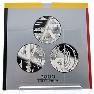Belgium, Kingdom, Albert II, Official Annual SILVER Proof Set 2000 FR+FL+D (3) in original packaging, Morin M/PS7, PROOF