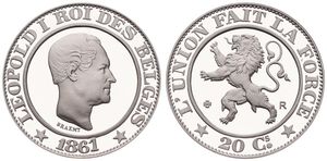 Belgium, Kingdom, Leopold I, Restrike : 20 Centimes Silver 1861, Head of the King right within circle, GR-BR 3964, PROOF
