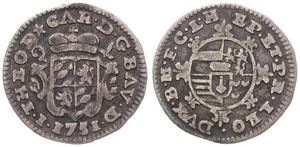 Liege, Bishoperic, John Theodore, 1 Plaquette Silver 1751, Crowned ams over sword and scepter / Oval shield - legend around, KM 152, VF