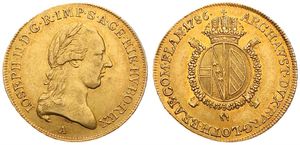 Austrian Netherlands, Joseph II, 1/2 Souverain d'Or Gold 1786A Vienna, Laureate head right / Crowned arms within Order chain, KM 35, XF (*)
