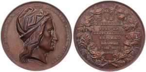 Belgium, Kingdom, Leopold I, Medal in Bronze 1862 by L. Wiener, VII Nederlandsch taal - en letterkundig kongres in Brugge, Head of Poet Jacob Van Maerlant right / Legend, XF