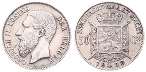Belgium, Kingdom, Leopold II, 50 Centimes Silver 1898FL, Bearded head left, Morin 187, RARE VARIETY WITH I. WIENFR IN STEAD OF L. WIENER !, XF