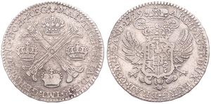 Austrian Netherlands, Maria Theresia, 1/2 Kronenthaler Silver 1779(b), Floriated cross with crowns at angles / Crowned imperial double headed eagle, KM 19 Brussels, VF