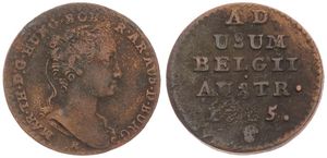 Austrian Netherlands, Maria Theresia, 1 Liard Copper 1745(b), Young head right, KM 1 Brussels, A.VF