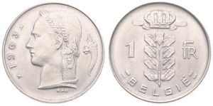 Belgium, Kingdom, Baudouin I, 1 Franc Copper-Nickel 1963FR, Head of Ceres left, Morin 616, UNC