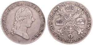 Austrian Netherlands, Joseph II, 1/4 Kronenthaler Silver 1788B, Laureate head right / Floriated cross with 3 crowns & Golden Fleece, KM 38 Kremnitz, Fine