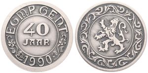 Belgium, Kingdom, Baudouin I, Medal in Silver 1990, 40th Anniversary EGMP Gent, Rampant lion within circle / Legend within and around circle, GMJ E.262a, SCARCE, UNC