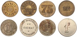 Belgium, Kingdom, Mixed Cities, Good lot with 4 different Jetons or Tokens from various subjects including scarcer items, VF/XF